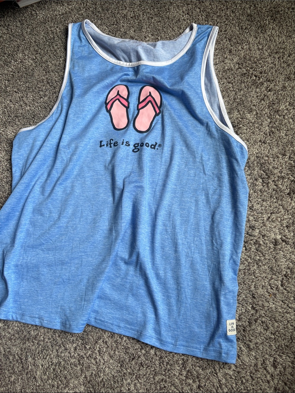 Life Is Good Pajamas Light Blue Tank with Pink Flip-Flop Graphic - Picture 4 of 5